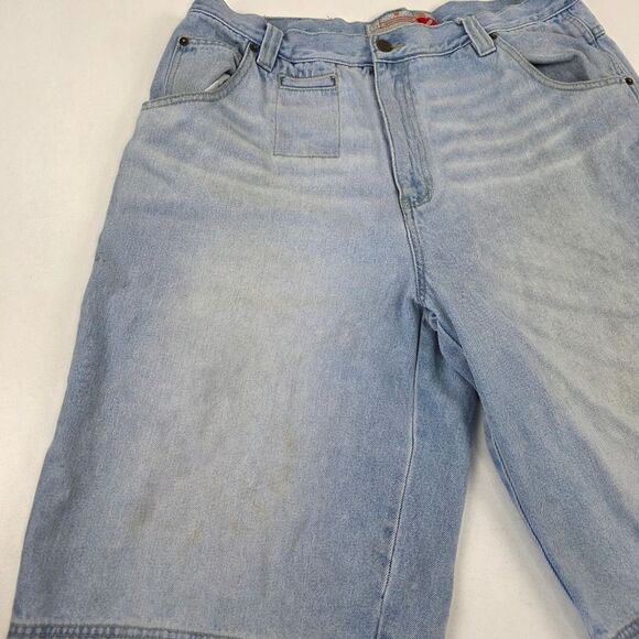 Vintage Y2K God Body Distressed Denim Shorts Baggy Wide Leg Jorts Mens Size 36 - Picture 2 of 11